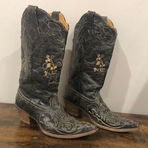 Corral Boots Black Vintage Lizard Overlay